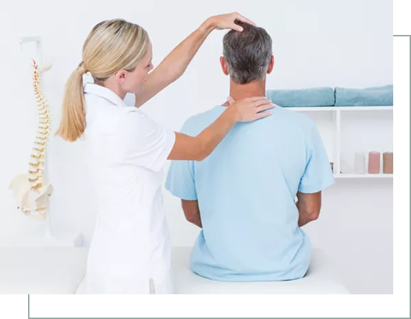 woman massaging neck. Rear view, copy space